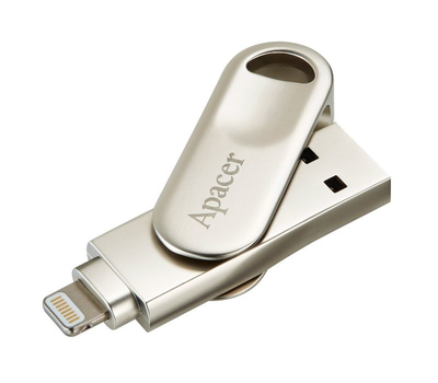 Флешка USB Apacer AH790, 32GB, USB 3.1 + Lightning, Серебристый