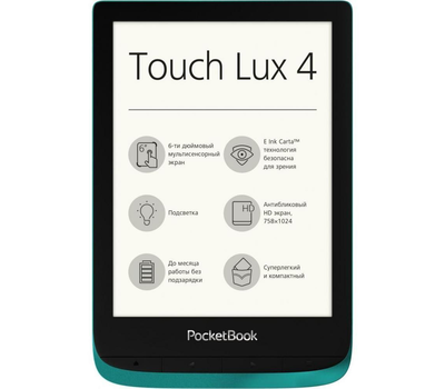 Электронная книга PocketBook Touch Lux 4, 6" E-Ink 1024x758 8Gb ROM microSD, microUSB Green PB627-C-CIS